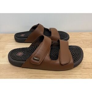 Kenkoh 2319 Women's 9 Massage Sandals Brown Leather Adjustable Slides EU 40 #36